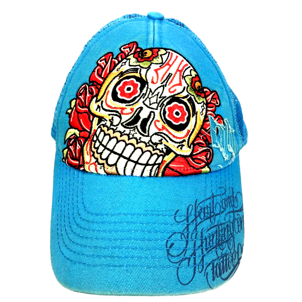 Hart & Huntington Tattoo Truckers Cap Skull‎ Snapback Anoma 2006 Mesh Hat Blue